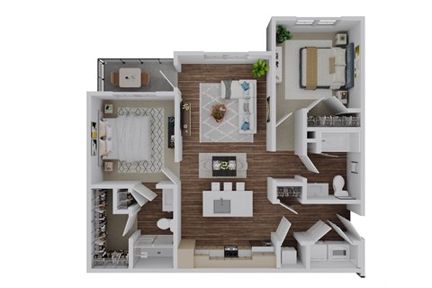 Floor plan for 2 beds, 2 baths, 1067 sqft